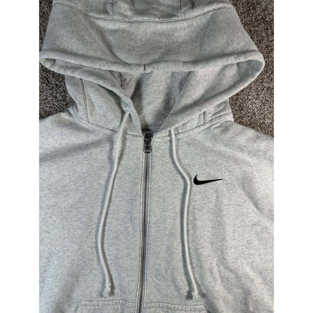 Nike Mens Full Zip Hoodie Heather Grey Swoosh Fleece Sweatshirt Size M